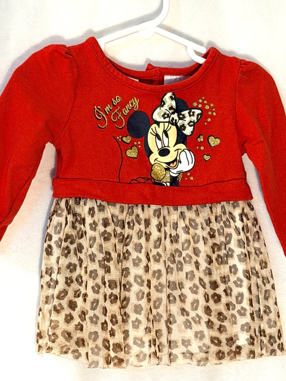 Disney Red Long-Sleeve Minnie Dress with Leopard Tulle Skirt